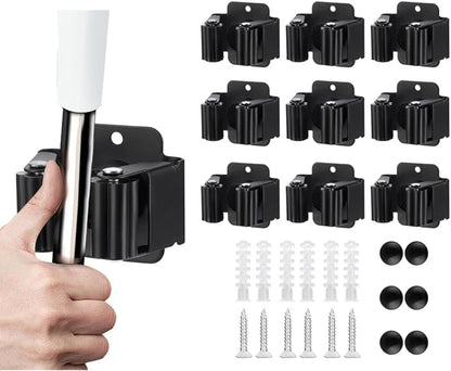 JAMEND CLXP 6PCS Broom and Mop Holder, Heavy Duty Garden Tool Organizer Rack Rake and Shovel Handle, Stainless Steel Mop Hanger. Screws for Wall Mounted. Matte Black