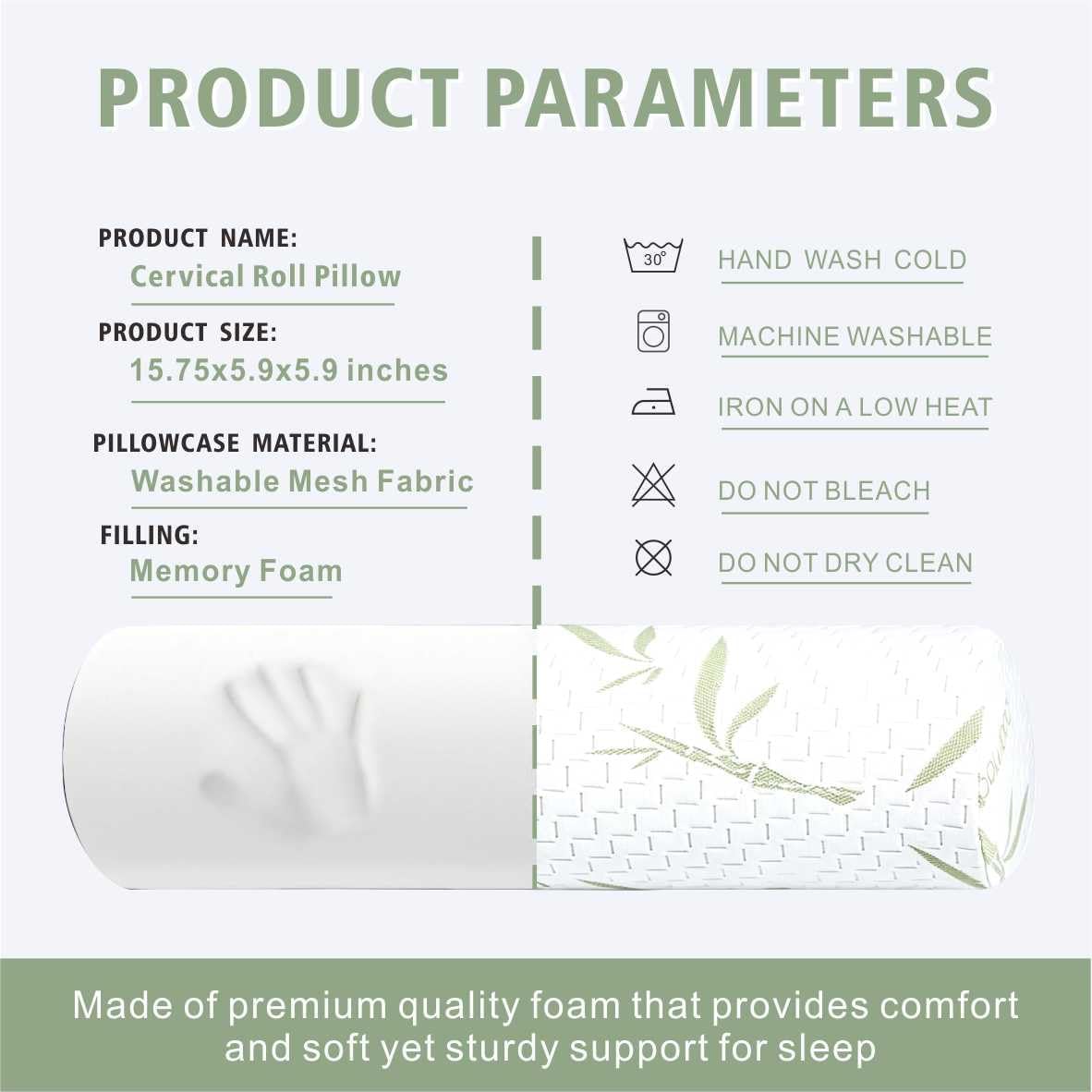 Cervical Neck Roll Pillow – Memory Foam Bolster Pillow for Neck & Back Support, Ergonomic Cylinder Pillow with Washable Cover for Side Sleepers, Lumbar, Knee & Leg Support