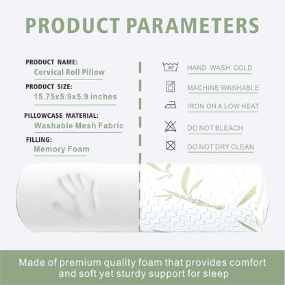 Cervical Neck Roll Pillow – Memory Foam Bolster Pillow for Neck & Back Support, Ergonomic Cylinder Pillow with Washable Cover for Side Sleepers, Lumbar, Knee & Leg Support
