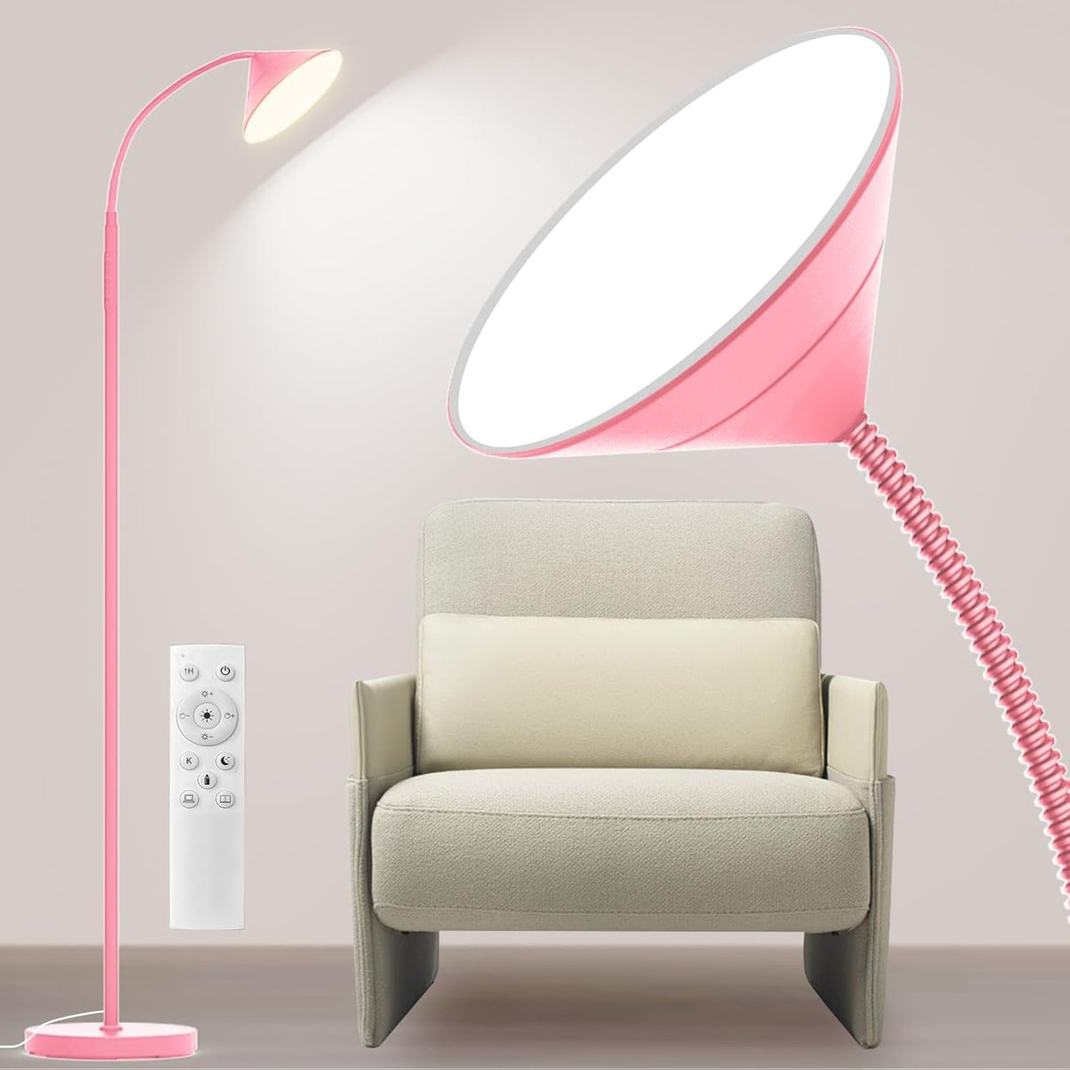 Yikuneng Dimmable LED Floor Lamp, Super Bright Reading Lamps Floor Standing lamp with Remote & Touch Control, Stepless Dimming & 2700K-6500K Color Temperature, for Living Room Bedroom Office, Black