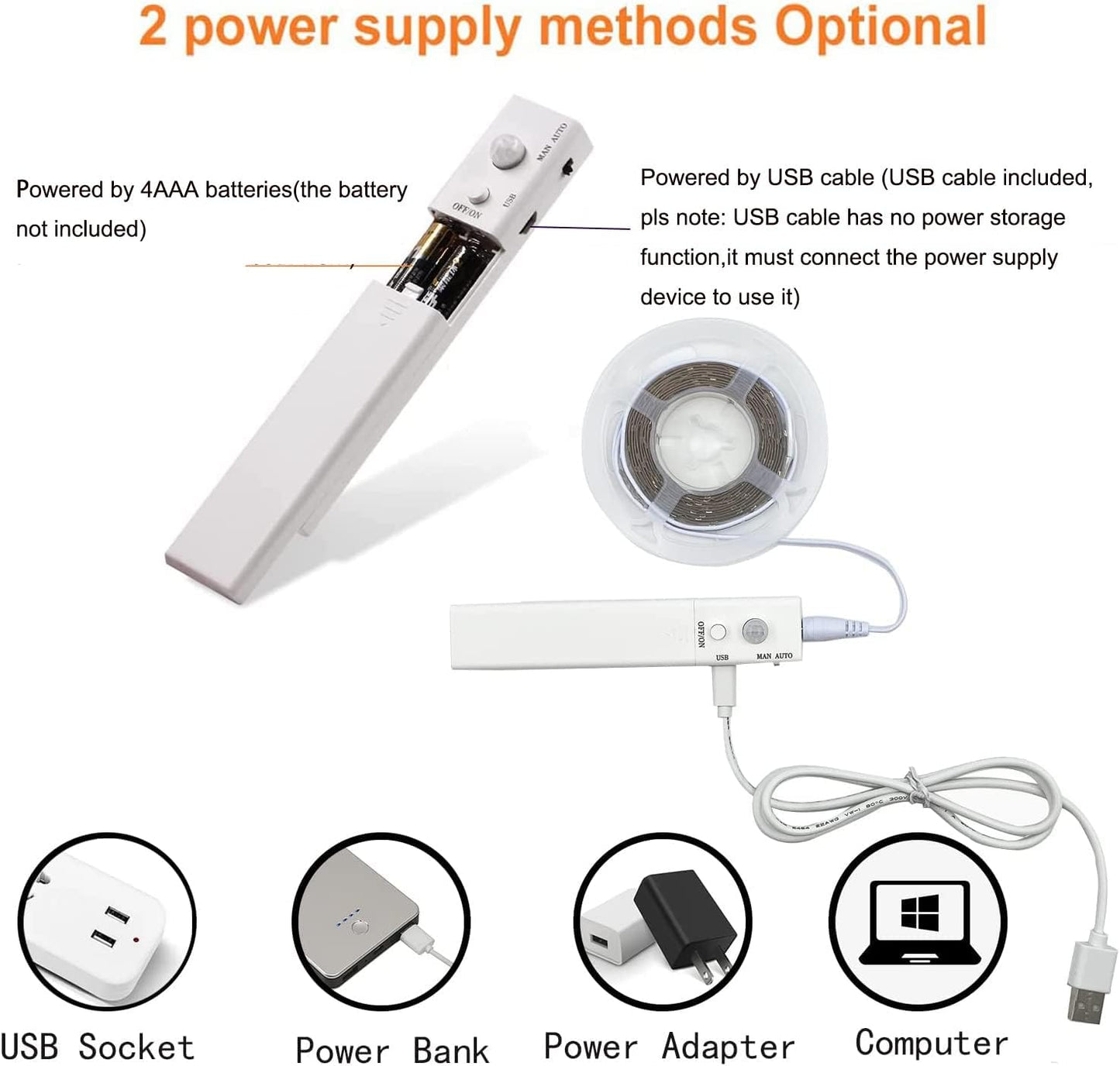 VST 6.56 ft Led Strip Light, Motion Sensor LED Tape Light with Battery Operated for Closet Wardrobe Stair Under Counter Cabinet Bedroom (6500K Cool White)