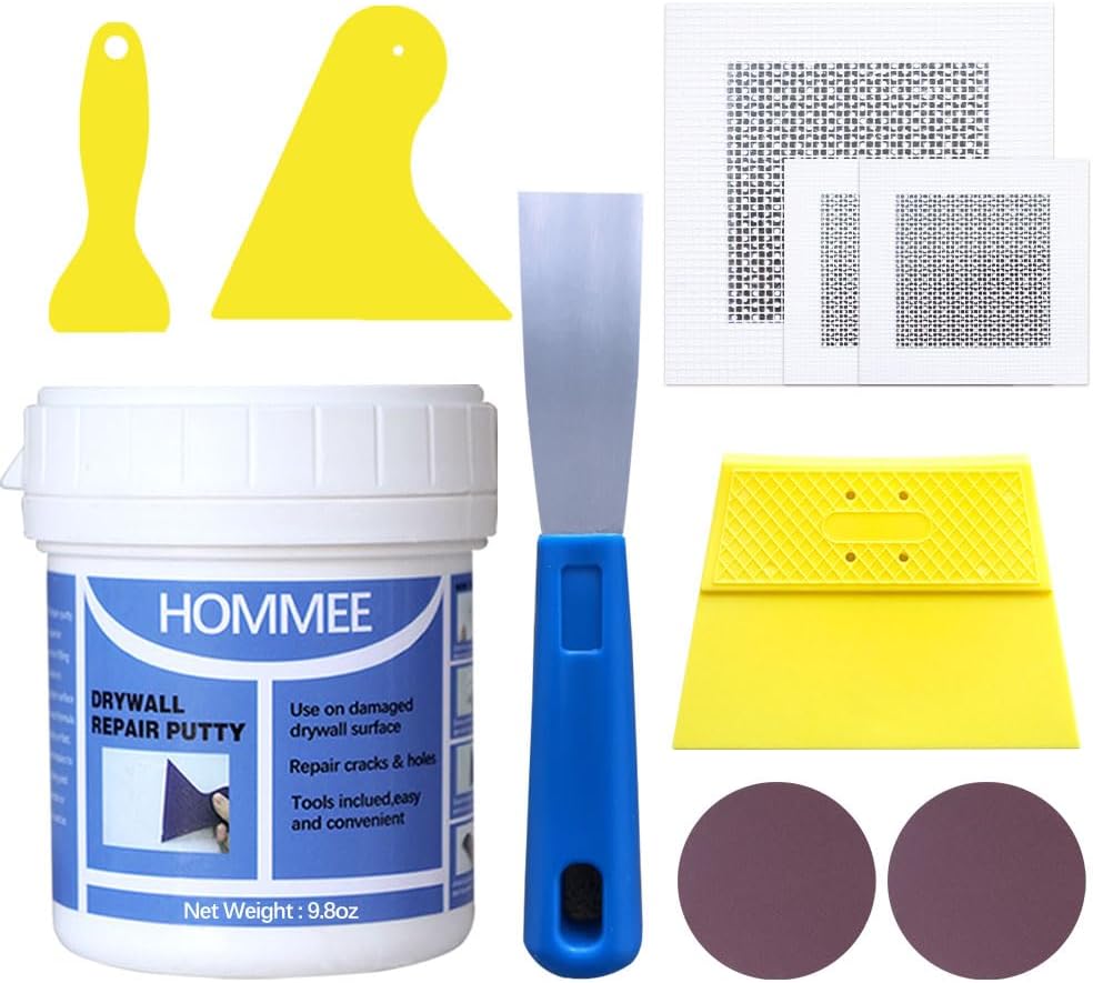 Drywall Repair Kit,Drywall Hole Patch Repair Kit,Wall Spackle Paste 9.8OZ to Fix Wall Surface Holes and Creak Damage with White Wall Repair Putty,Scraper,Sanding Pad Fill Quick and Easy Solution
