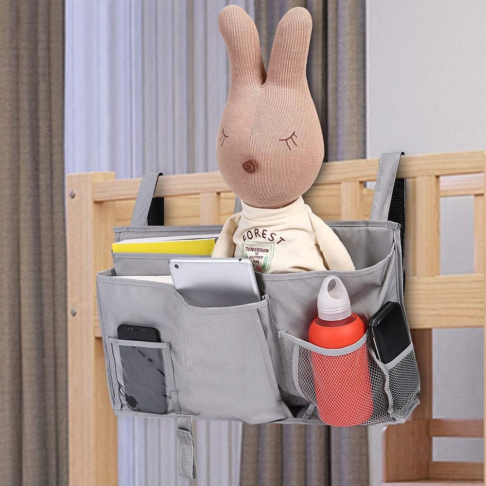Createy Bedside Caddy Hanging Organizer Storage Bag Pocket for Bunk and Hospital Beds, College Dorm Rooms, Baby Bed Rails, Camp - 4 Pockets and 2 Hooks