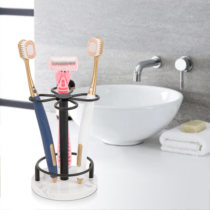 Toothbrush Holder Stand for Bathroom, Metal Toothbrush Organizer with Marble Base, Toothbrush Storage Collection for Family, Suitable for Home Hotel Countertop Vanity (Small, Matte Black)