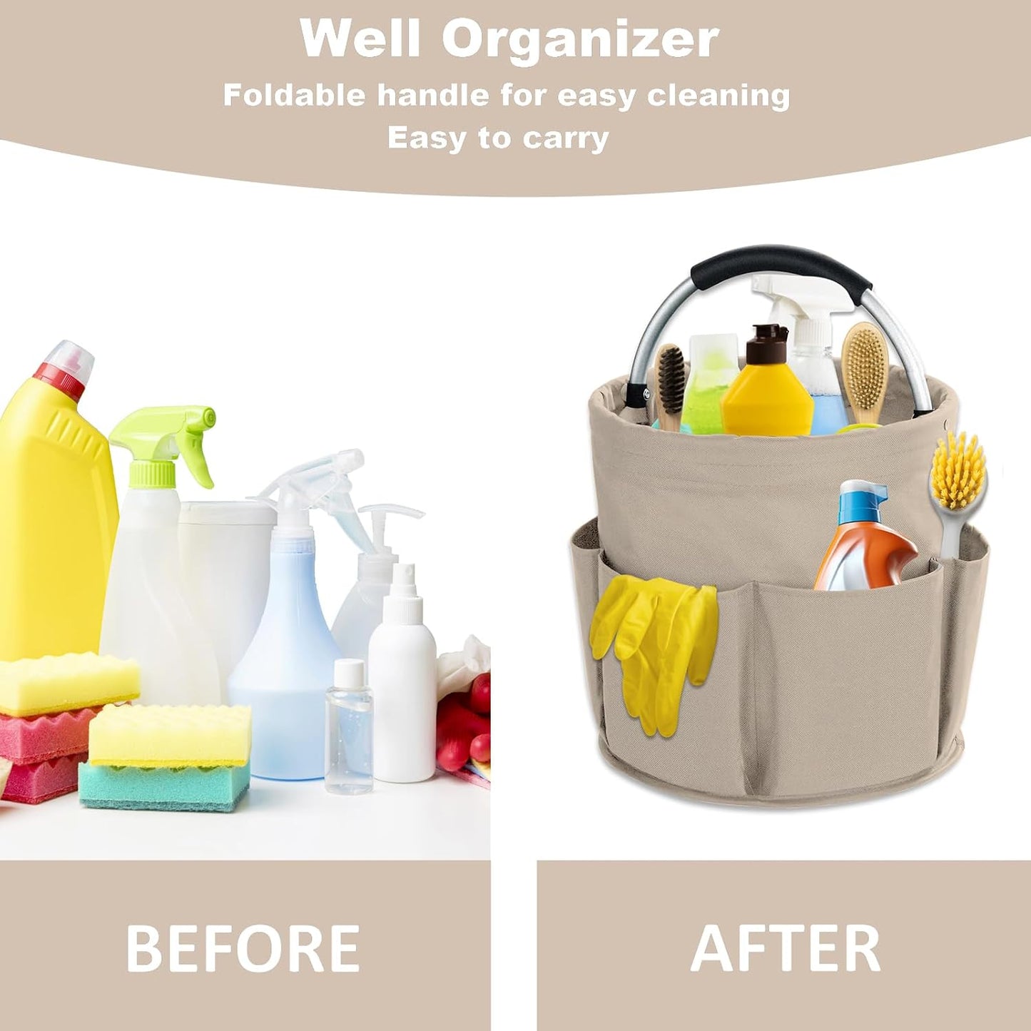 17L Cleaning Caddy with Handle, Cleaning Supplies Organizer, Foldable Storage Basket, Cleaning Supply Caddy, Portable Multi Cleaning Bucket Bag for Home, Garden (Blue)