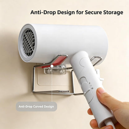 Universal Hair Dryer Holder Wall Mounted, Over Cabinet Door Hair Dryer Organizer, No Drill Self Adhesive Blow Dryer Rack, Bathroom Hair Tool Storage for Hair Brush, Curling Iron, Straightener