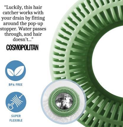 TubRing Pop-Up Drain Protector & Strainer Silicone Hair Catcher, Aqua | Easy snap-in design fits around bathtub stoppers. Customizable utility guard for clog prevention. Fits 1.85"- 2.16" drains.