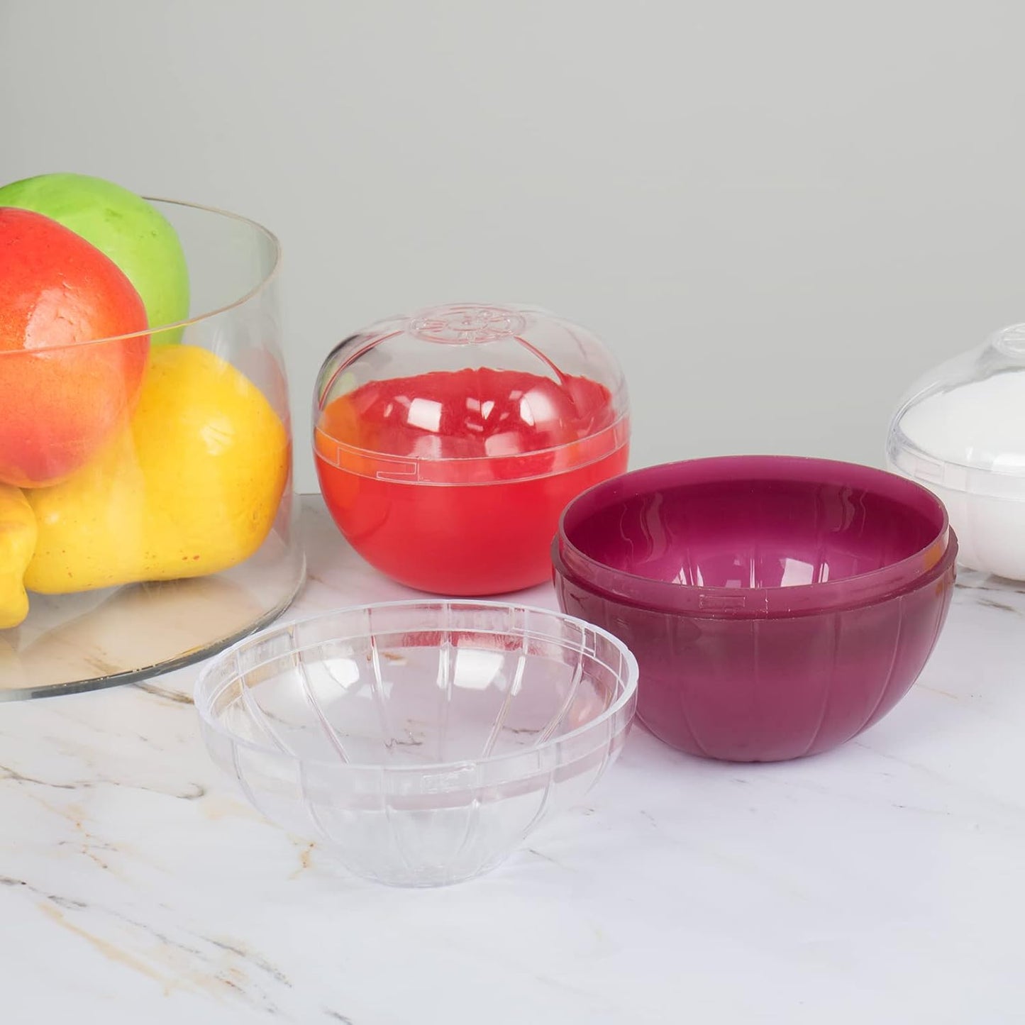Vegetable and Fruit Storage Containers for Fridge, BPA Free Fresh reusable Food Savers, Onion Storage Container 、Garlic Saver、Tomato Saver and Lemon Keeper，Refrigerator Vegetable Crisper (Circular)