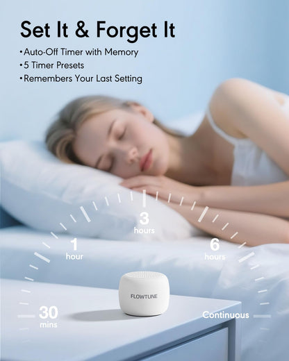 FLOWTUNE Sound Machine White Noise Machine for Baby Adults, 18 Non-looping Sounds, Timer, Memory Function, Portable Sleep Sound Therapy Gift (White)