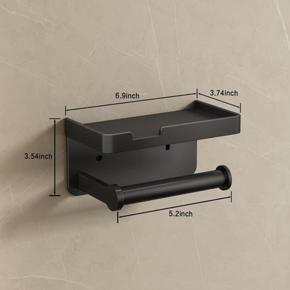 VOLDRA Toilet Paper Holder with Shelf Black Wipes Dispenser for Bathroom Toilet Paper Holder with Storage Upgrade Drawer Design Toilet Tissue Holder Adhesive Small Bathroom Shelf Wall Mount