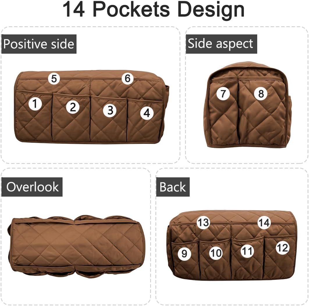 Remote Control Holder for Armchair, Armchair Caddy TV Remote Holder for Recline 14 Pockets, Non-Slip Remote Caddy Couch Caddy Organizer for TV Remote, Phone, Magazine (Brown)