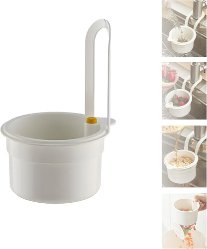 2025 New Faucet Hanging Strainer, Press Automatic Dumping Kitchen Draining Basket, Food Fruit Vegetable Drain Shelf Sink Storage Holder, for Home 、Kitchen (White)