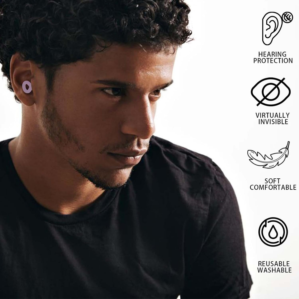 Silicone Ear Plugs for Noise Reduction, Reusable Ear Plugs for Sleeping Noise Cancelling, Concerts, Motorcycle, Travel & Hearing Protection NRR 33dB - 8 Ear Tips in XS/S/M/L, Black
