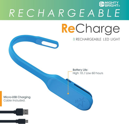 The Original Mighty Bright Recharge Clip On Rechargeable Book Light Reading Light, Warm Eye Care LEDs, Flexible, Durable, Dimmable, Perfect for Kids, Bookworms, Reading in Bed, Lasts 60 Hours (Green)