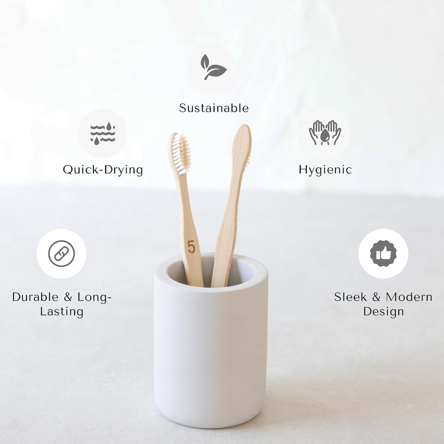 Diatomite Drying Stone Toothbrush Holder, Modern Ceramic-Look Countertop Cup with Drainage for Bathroom, Quick Drying Electric Toothbrush & Toothpaste Organizer, Stoneware Finish