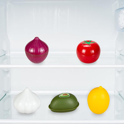 Vegetable and Fruit Storage Containers for Refrigerator, Lemon Tomato Garlic Avocado and Onion Storage, Food Storage Containers with Lids, Pack of 5