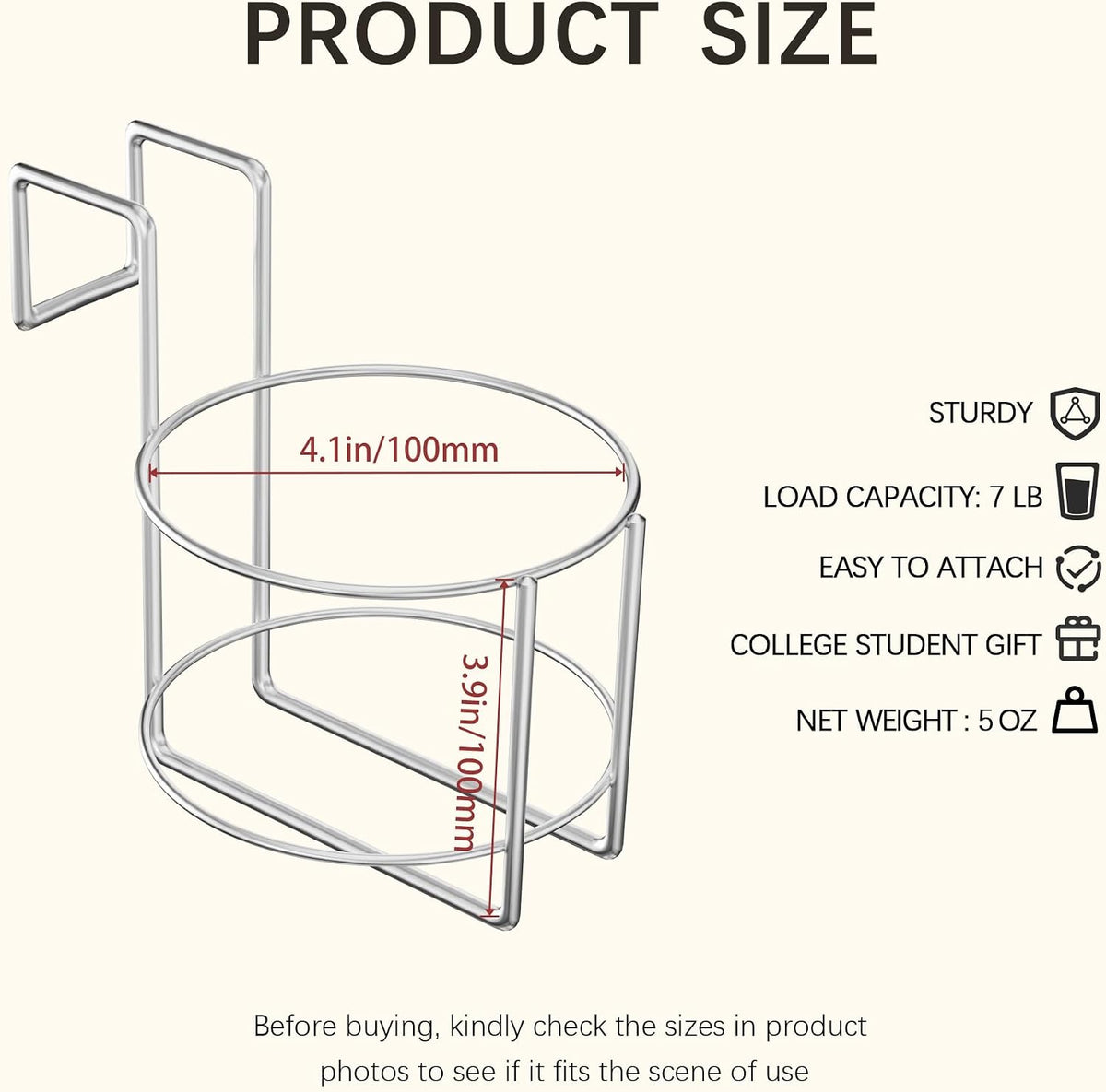 Cup Holder for Bed (Diameter: 3.3IN) Drink Holder Water Bottle/Glass Organizer for Wood Dorm Room Bunk Bed Crib, Metal Toddle Bed,Loft Bedside, Headbed, Car,Office Desk Partition