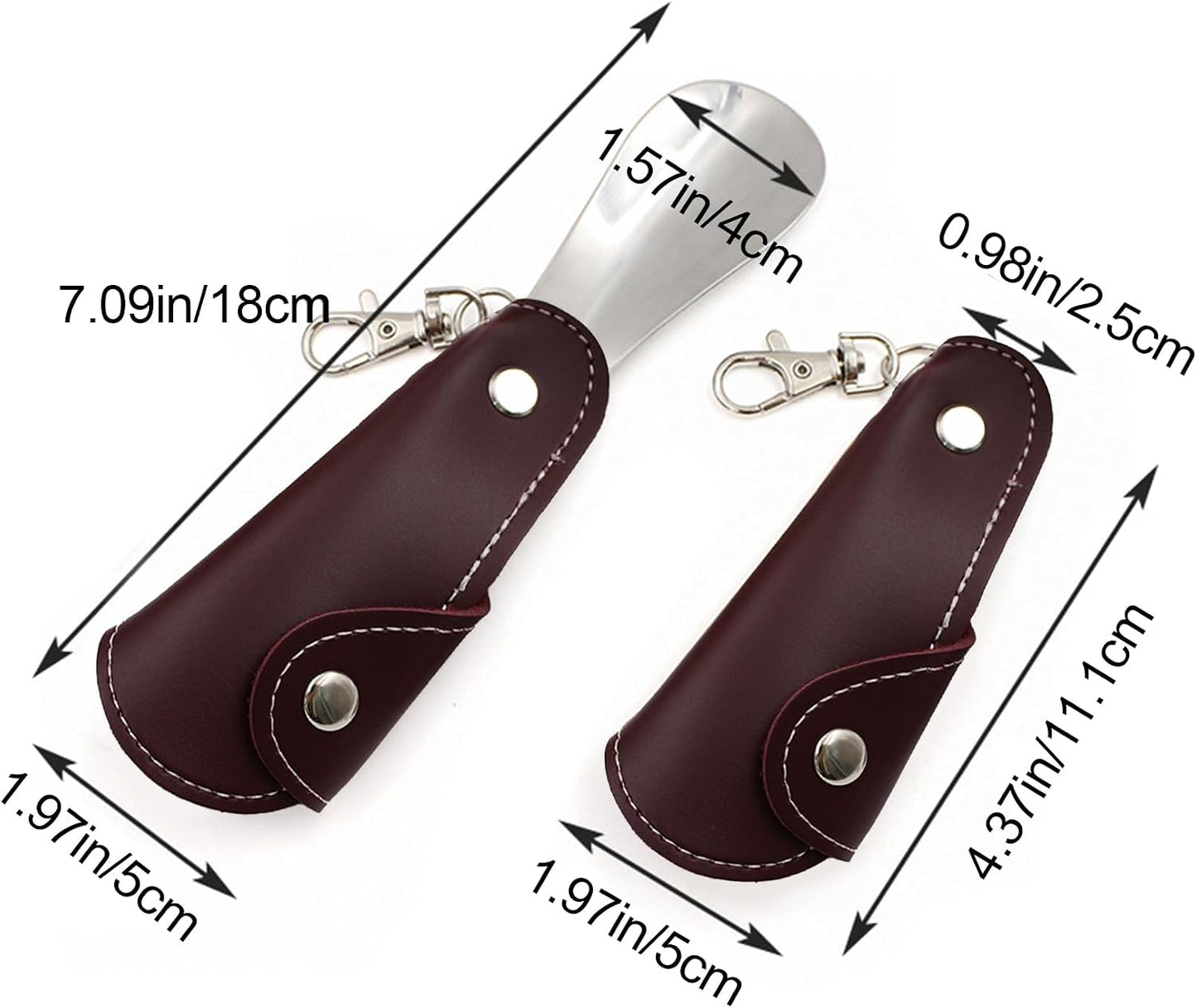 Metal Shoe Horn with Holster, 1 Pc Foldable Shoe Horn with Keychain, Travel Mini Stainless Steel Shoe Spoon