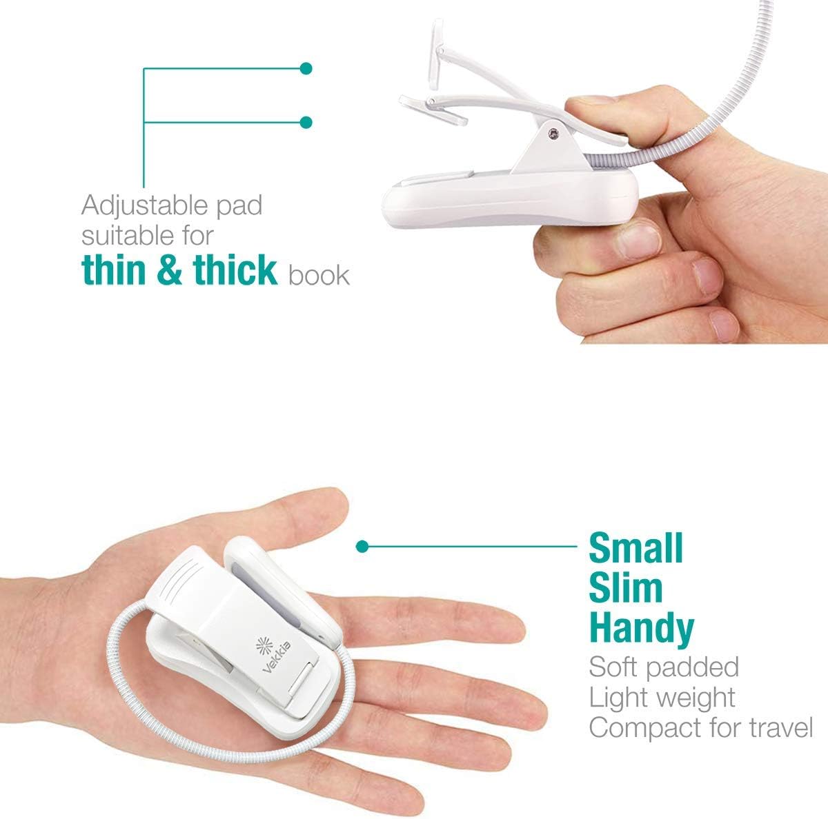 Vekkia 3000K Warm LED Rechargeable Book Light