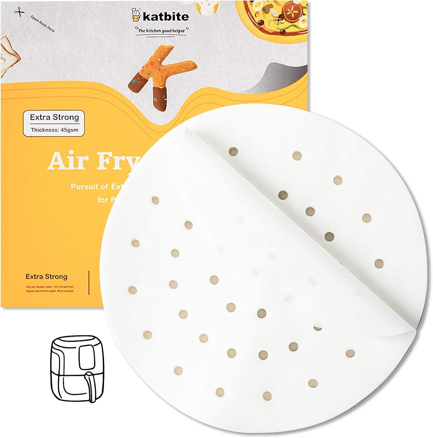 Katbite 160pcs Air Fryer Parchment Paper Liners, Perforated 9x11 Inch | Disposable air fryer paper liners, nonstick perforated for airflow, fit air fryer/toaster oven, Cuisinart & Ninja Foodi