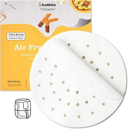 Katbite 160pcs Air Fryer Parchment Paper Liners, Perforated 9x11 Inch | Disposable air fryer paper liners, nonstick perforated for airflow, fit air fryer/toaster oven, Cuisinart & Ninja Foodi