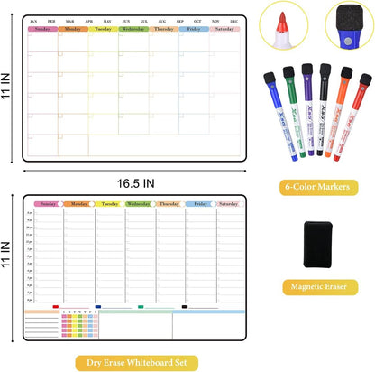 POPRUN Dry Erase Weekly Calendar Whiteboard, Magnetic Hourly Schedule Board | 16.9 x 11" Weekly Planner for Fridge, Time Slots, Family Daily Planning for Refrigerator, Homeschool, Work