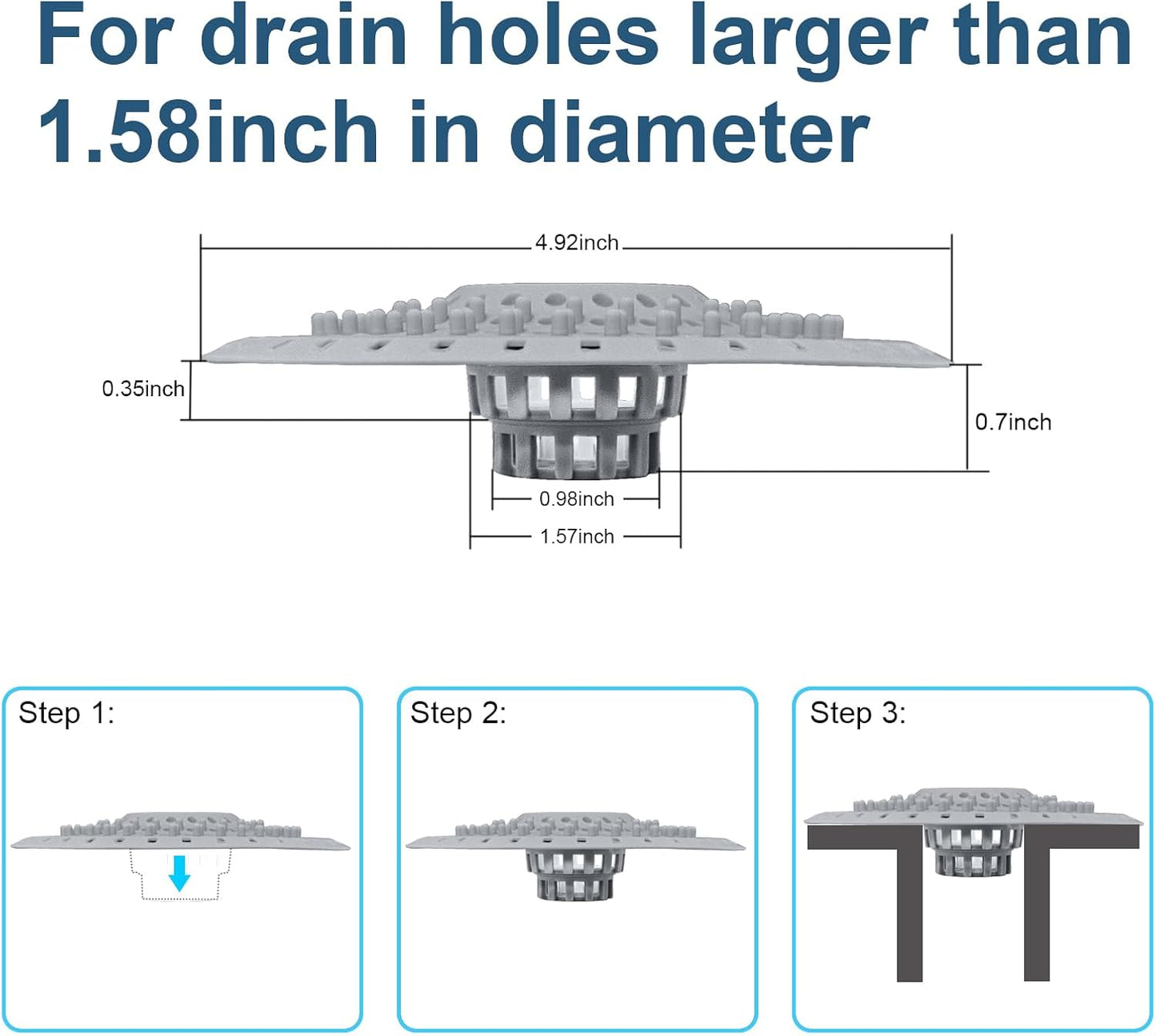 Bathtub Drain Hair Catcher, Silicone Tub Hair Catcher Drain Protector Strainer, Collapsible Shower Hair Drain Catcher Strainer for 1.48'' to 1.75'' Regular Drains, 3PCS