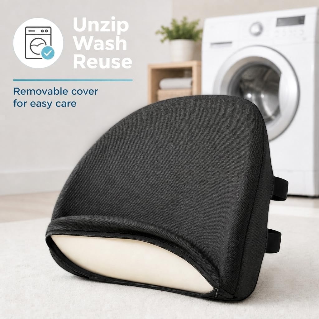Lumbar Support Pillow for Office Chair & Car Seat, All-Season Memory Foam for Lower Back Pain Relief, Non-Slip Back Cushion with Dual Straps for Desk Workers & Drivers, Black