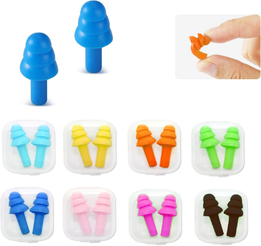 Silicone Earplugs for Swimming, Sleeping, Snoring, Work, Concerts - Noise Cancelling, Reusable Ear Protection, 8 Pairs