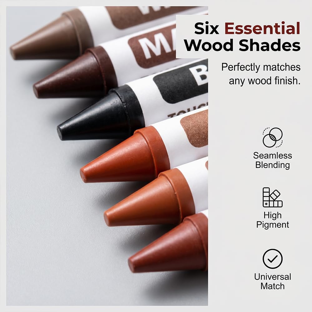 Furniture Scratch Repair Wax Crayons, 2026 New Wood Furniture Markers Touch Up for Scratches, Multifunctional Furniture Pens for Touch Up Wood Portable Wood Floor Repair Kit (6)