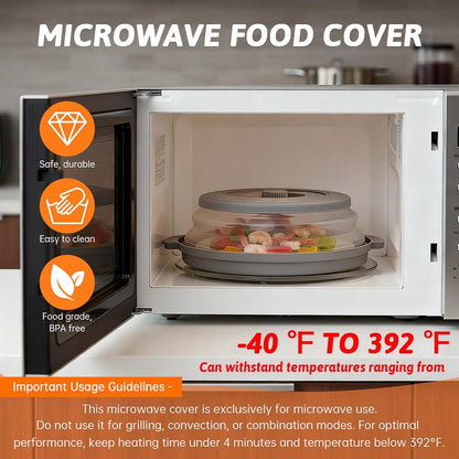 Collapsible Microwave Splatter Cover for Food with Base Mat,Silicone Microwave Plate Cover,Vented Silicone Splatter Guard Lid Vegetable Fruit Colander for Even Heatin(27 * 9.5cm,COLOR:Grey)