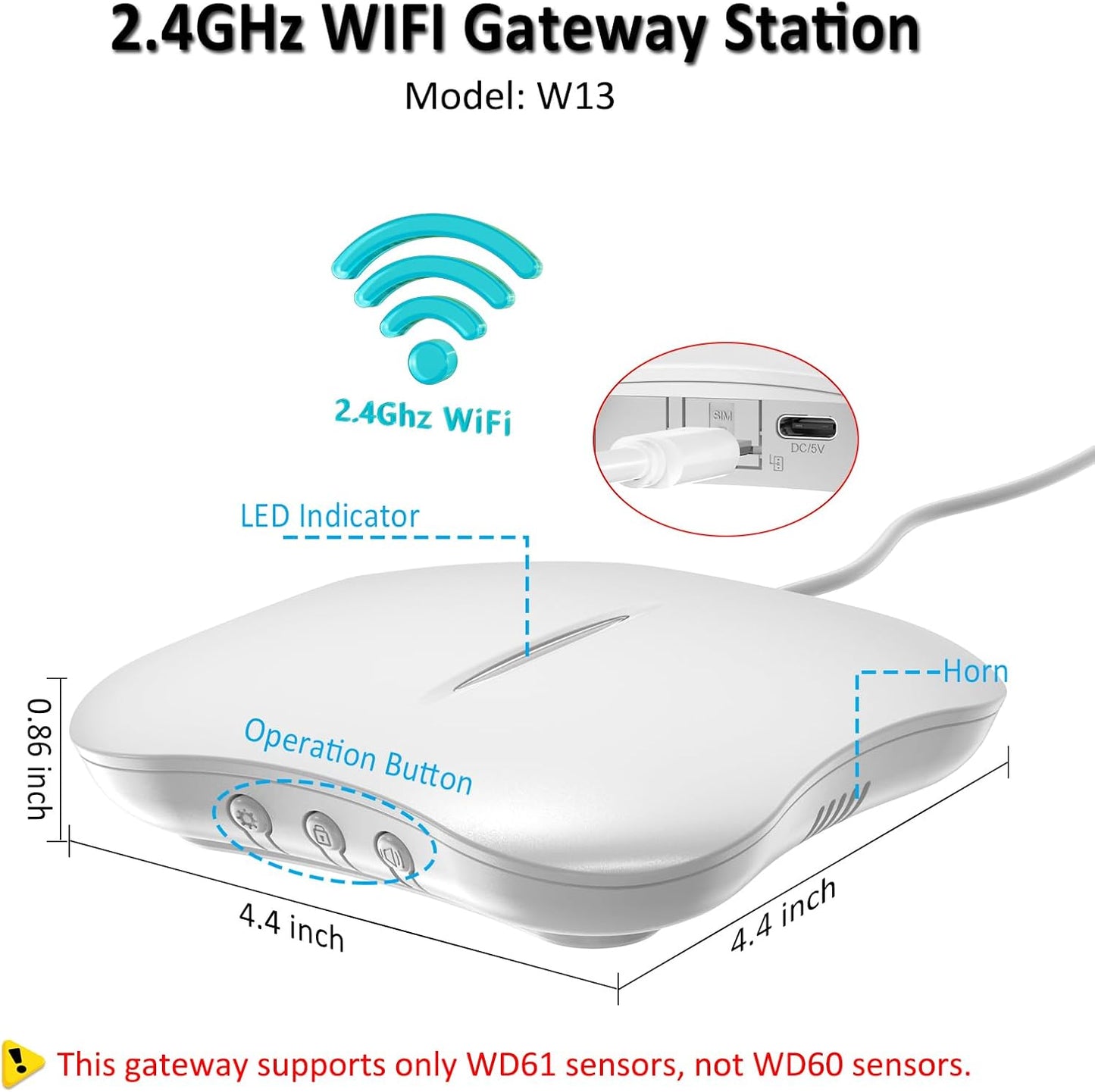 WiFi Water Leak Detector for Home with App Alert, 2.4Ghz Gateway + 6 Sensor | 120dB Water Flood/Drip Alarm for Basement/Kitchen/Bathroom/Toilet/Laundry Room,Under Sink/Pipe/Faucet Leakage Detection