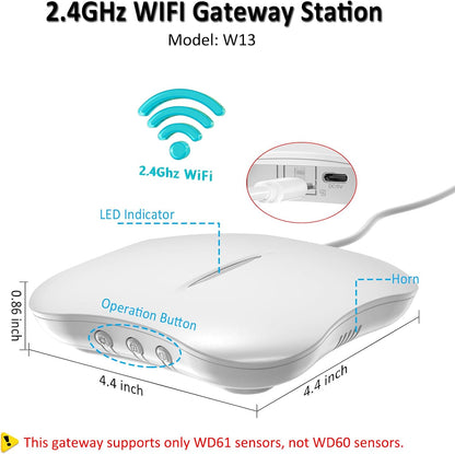 WiFi Water Leak Detector for Home with App Alert, 2.4Ghz Gateway + 6 Sensor | 120dB Water Flood/Drip Alarm for Basement/Kitchen/Bathroom/Toilet/Laundry Room,Under Sink/Pipe/Faucet Leakage Detection