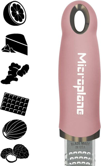 Premium Classic Series Zester - Lipstick Pink | Lemon Zester tool, Hard Cheese & Vegetable Grater | For Citrus, Parmesan Cheese, Garlic, Ginger, Nutmeg | Fine Stainless Steel Blade, Made in USA