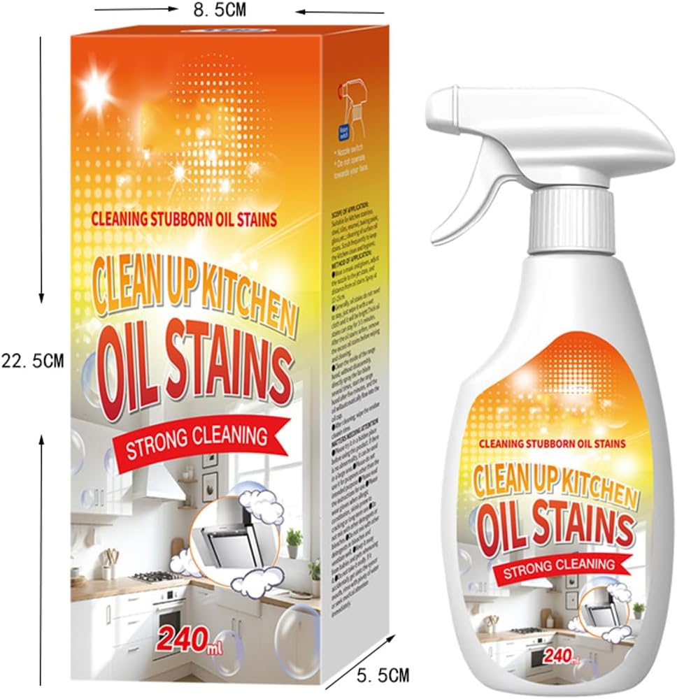 Clean Up Kitchen Oil Stains Spray, Kitchen Cleaner Spray, 8.45 oz | Heavy Oil Cleaner Stain, All-Purpose Cleaning Spray for Kitchens, Ovens & Countertops, Remover Stain