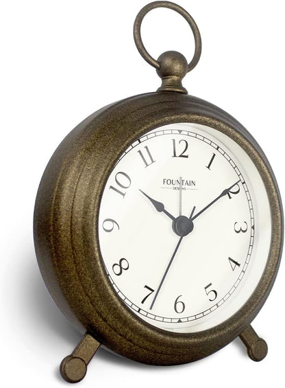 5.4" Jensen Pocket Watch Analog Alarm Clock,Morning Silver | Silent Non Ticking,Durable Metal,Loud Desk & Shelf Alarm Clocks for Bedroom,Home Office, Mantel & Living Room