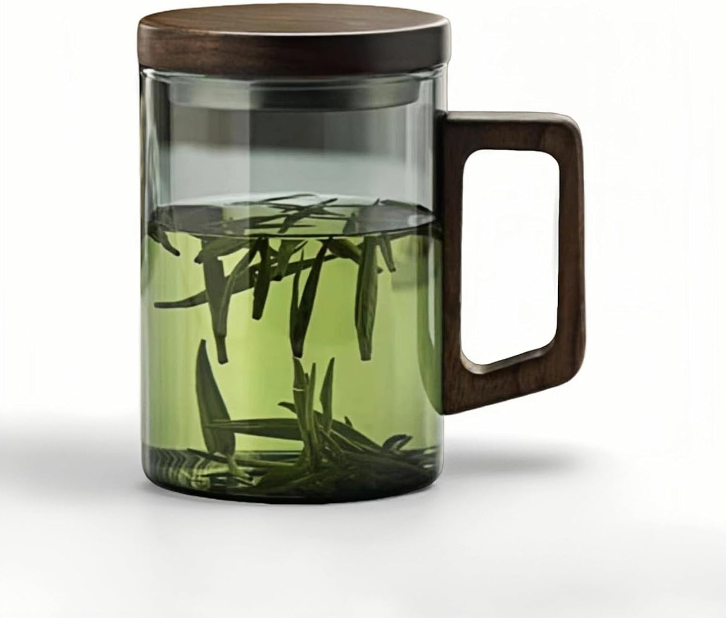Tea Infuser Mug 400ML/15.5oz，Borosilicate Glass Infusion Mug Dishwasher Safe preferred for birthday gifts (dark green)
