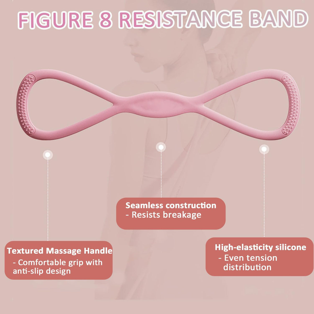 Figure 8 Resistance Bands for Women & Men – 15LB Silicone Pull Rope for Shoulder, Back & Arm Workout – Non-Slip Handles, Home Gym, Yoga & Physical Therapy – Toning, Posture Correction