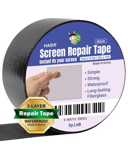 HA SHI Screen Repair Tape for Windows and Screen Doors, 2 in x 6.5 ft, Black