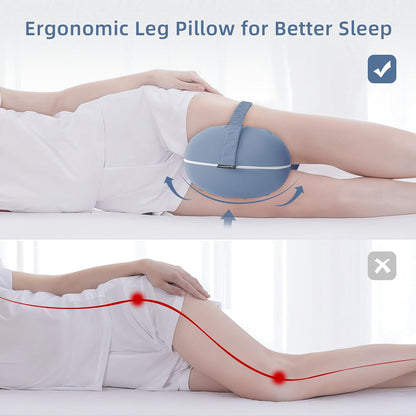 Knee Pillow for Side Sleepers - Cooling Pillow Between Legs for Side Sleeping - Memory Foam Knee Pillow with Strap for Hip Pain & Spine Alignment (Blue)