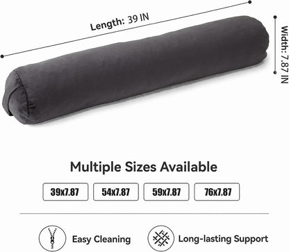 SAMTY Bolster Pillow for Adults, Long Round Body Pillow for Bed, 76x7.87 | Beige, Velvet Lumbar Pillow, Soft Cylindrical Body Pillow, Hidden Zipper And Carry Handle for Sleeping, Reading Relaxing