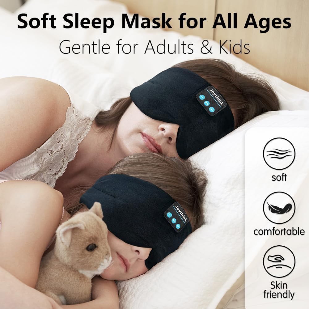 Joythink Sleep Headphones Bluetooth Sleep Mask Silk Headband Earphones Bluetooth Eye Mask for Sleeping On Side Blackout Soft Sleep Earphones Music Kids Children Eye Cover Purple