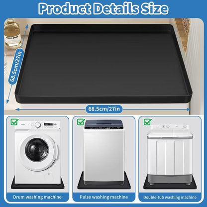 Washing Machine Drain Pan Silicone mat 27"x27" with 0.79" Raised Edges, Leak-Proof Silicone Mat, Non-Slip Waterproof Floor Protector for Washer Dryer (Grey)