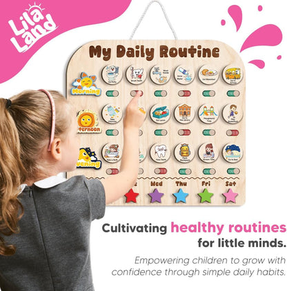 Wooden Daily Routine with Stars, Chore Chart for Kids, Visual Schedule for Kids, Morning Evening Routine Chart, Preschool Routine Chart, Routine Chart for Kids