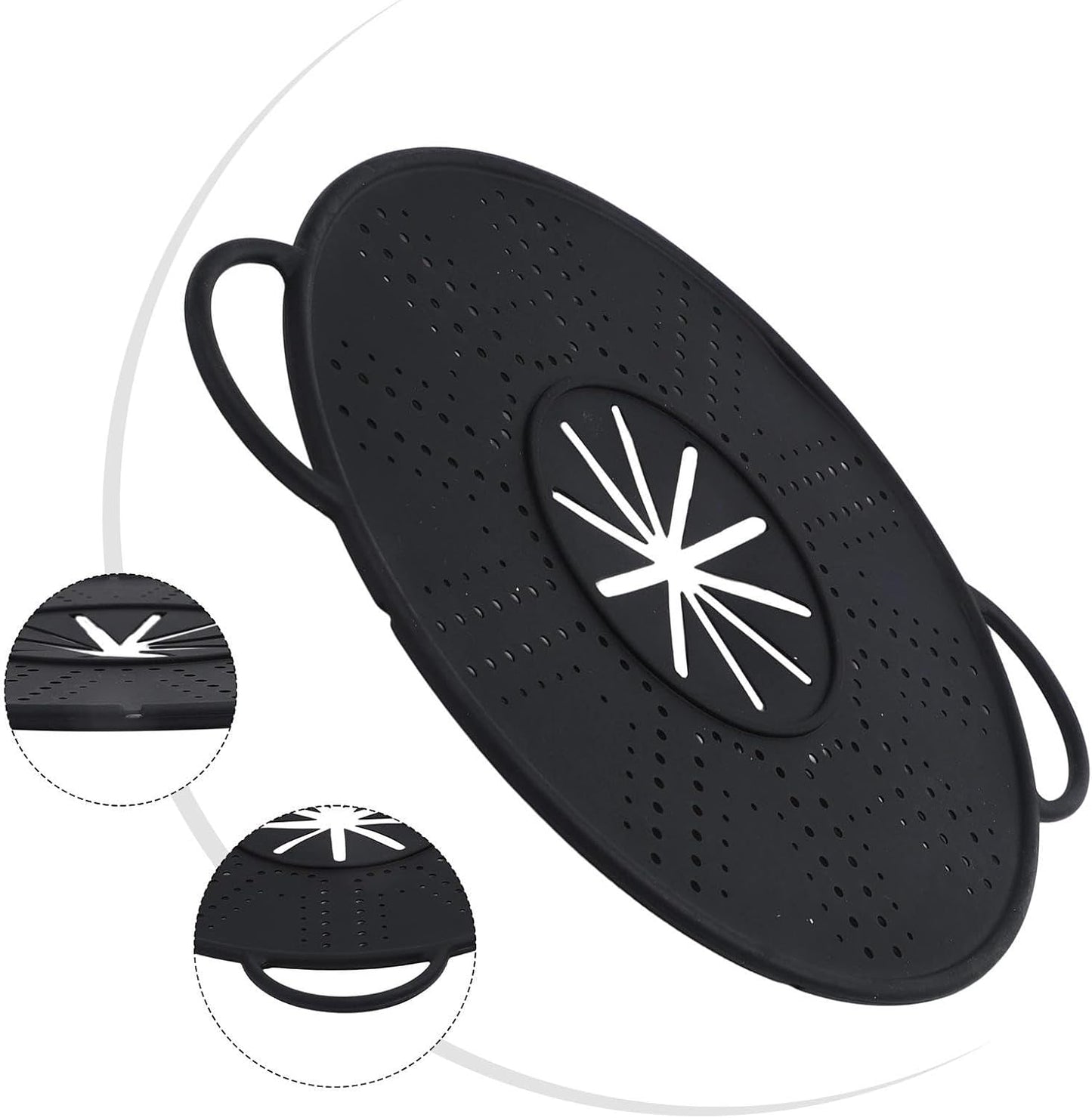 Silicone Spill Stopper Lid with Steam Vent and Double Handles, Heat Resistant Pot Cover for Cooking and Steaming, Dishwasher Safe Kitchen Gadget, 13.4 x 10.8 Inch, Black(white)