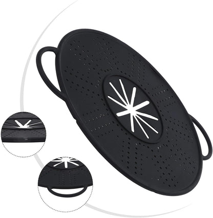 Silicone Spill Stopper Lid with Steam Vent and Double Handles, Heat Resistant Pot Cover for Cooking and Steaming, Dishwasher Safe Kitchen Gadget, 13.4 x 10.8 Inch, Black(white)