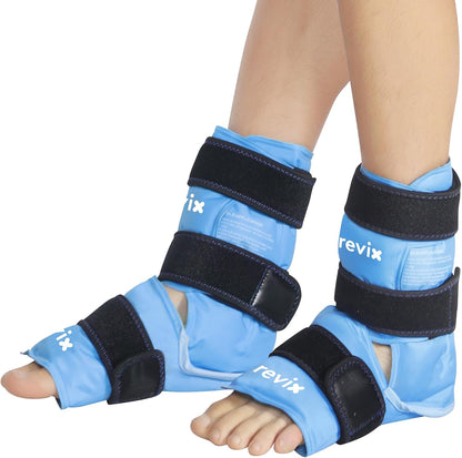 REVIX Foot & Ankle Ice Pack Wrap, Hands-Free Design, 2 Packs | Heel Ice Wrap with 3 Adjustable Straps, Reusable Gel Cold Compression for Plantar Fasciitis, Post-Workout Recovery
