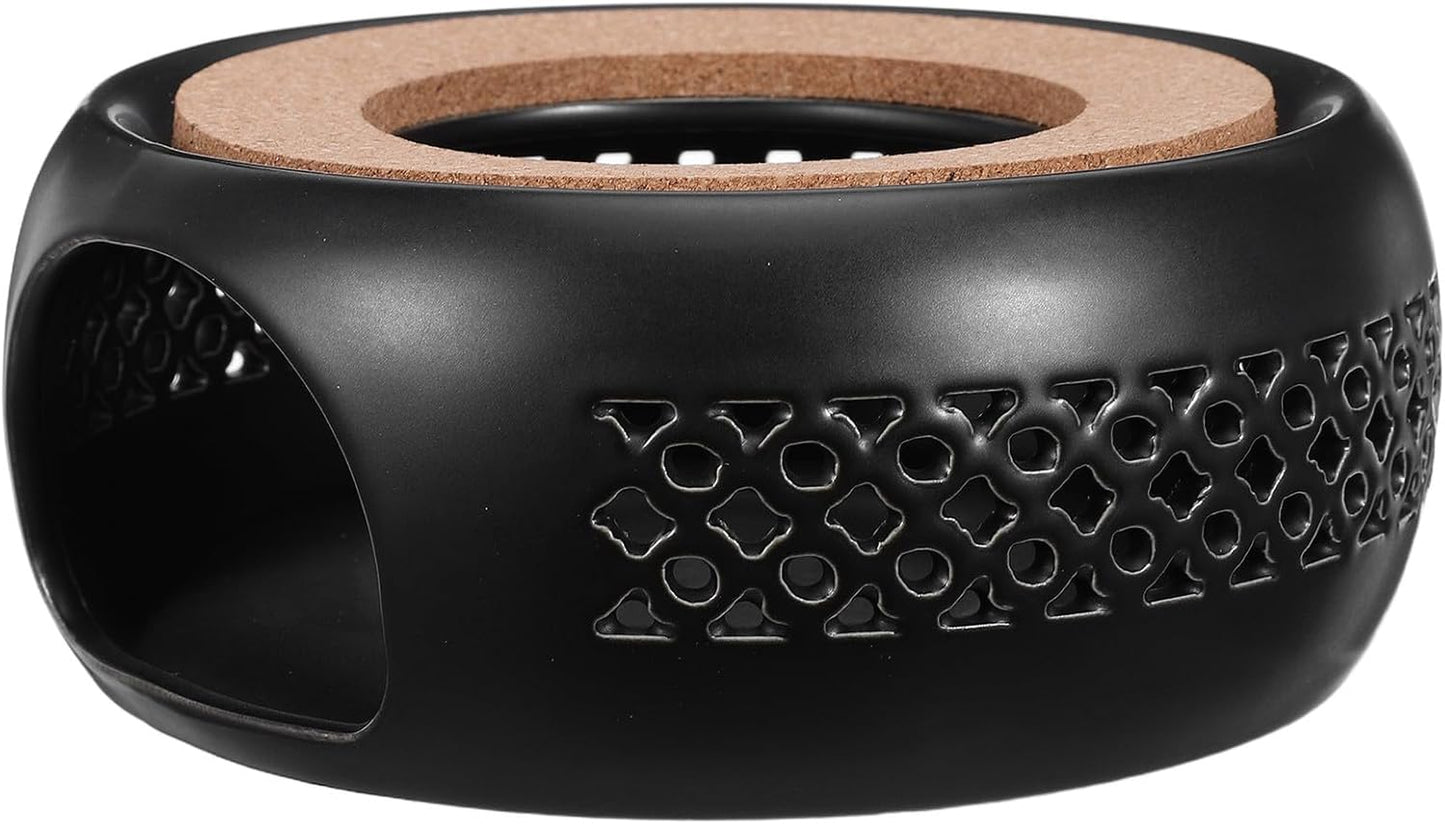 Ceramic Teapot Warmer Tea Pot Heater Stand Portable Round Cork Mat Multipurpose Beverage Warmer Protecting Table Surfaces for Coffee Pot and Soup for Office and Travel Use