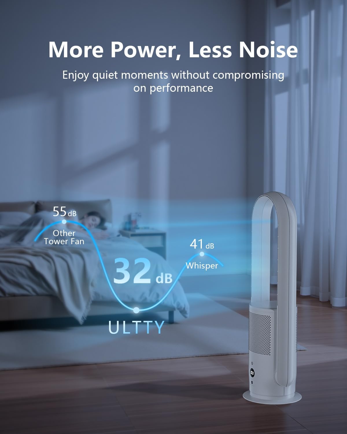 ULTTY Bladeless Tower Fan and Air Purifier Combo, Quiet Oscillating Fan with Remote & Touch Control, 9 Speeds, 8H Timer, HEPA Air Filter, Safe Floor Fan for Bedroom Home Office Black, 23.5"inch