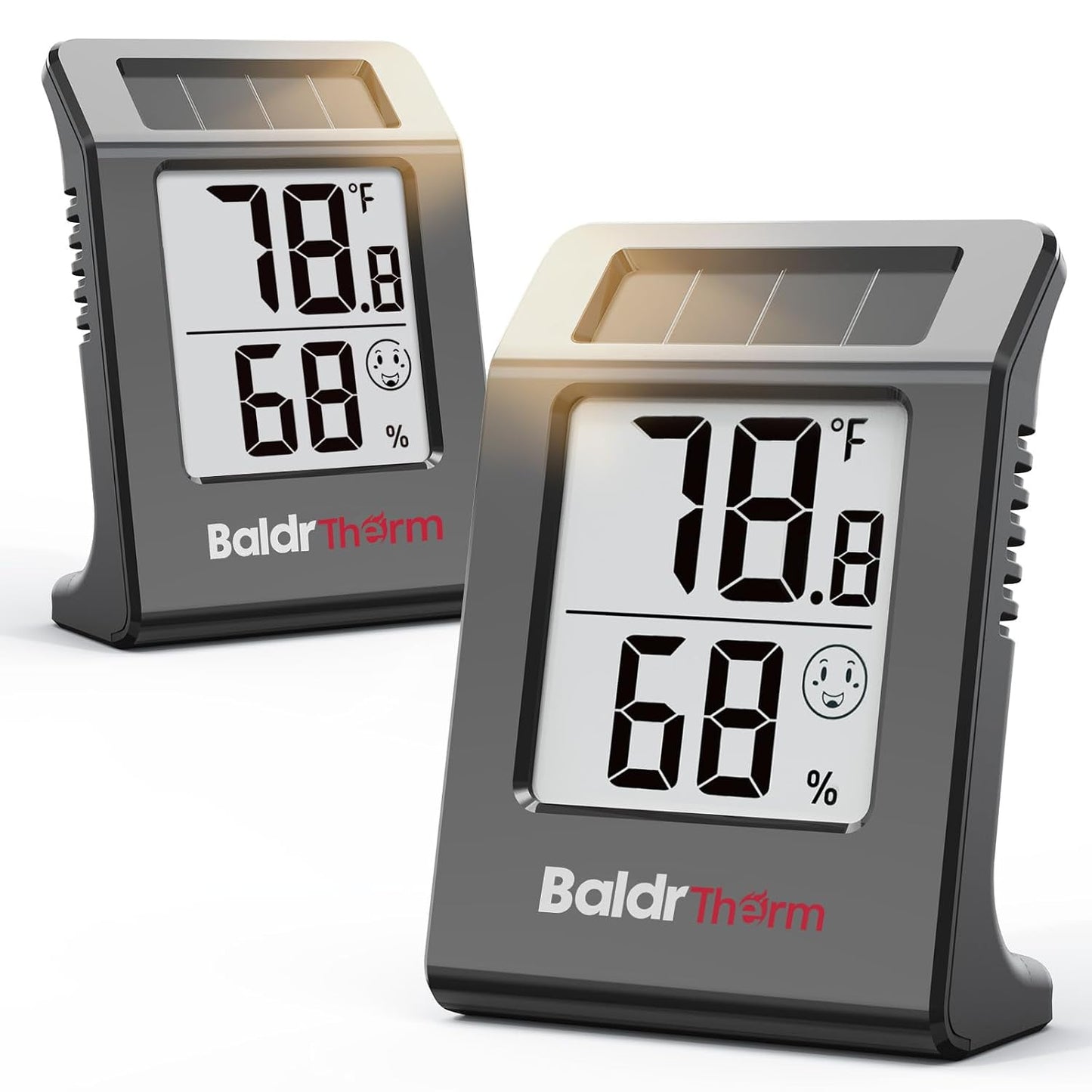 BALDR 4-Pack Digital Hygrometer Thermometer, Solar Humidity Monitor (White) | No Setup Needed,Solar Power with Battery Backup,10s Data Refresh,Comfort Indicator Meter for Home Bedroom Greenhouse Office